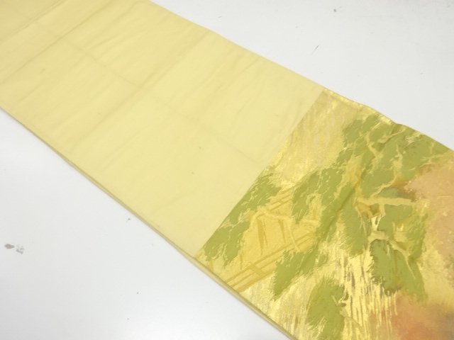  アンティーク　遠山に樹木・橋模様織り出し袋帯（材料）